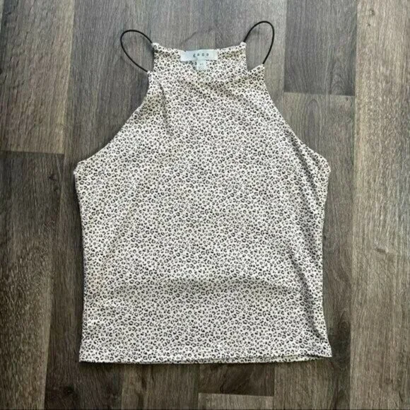 Leopard Print Sleeveless Cream & Black top Cropped Size S - Picture 3 of 6